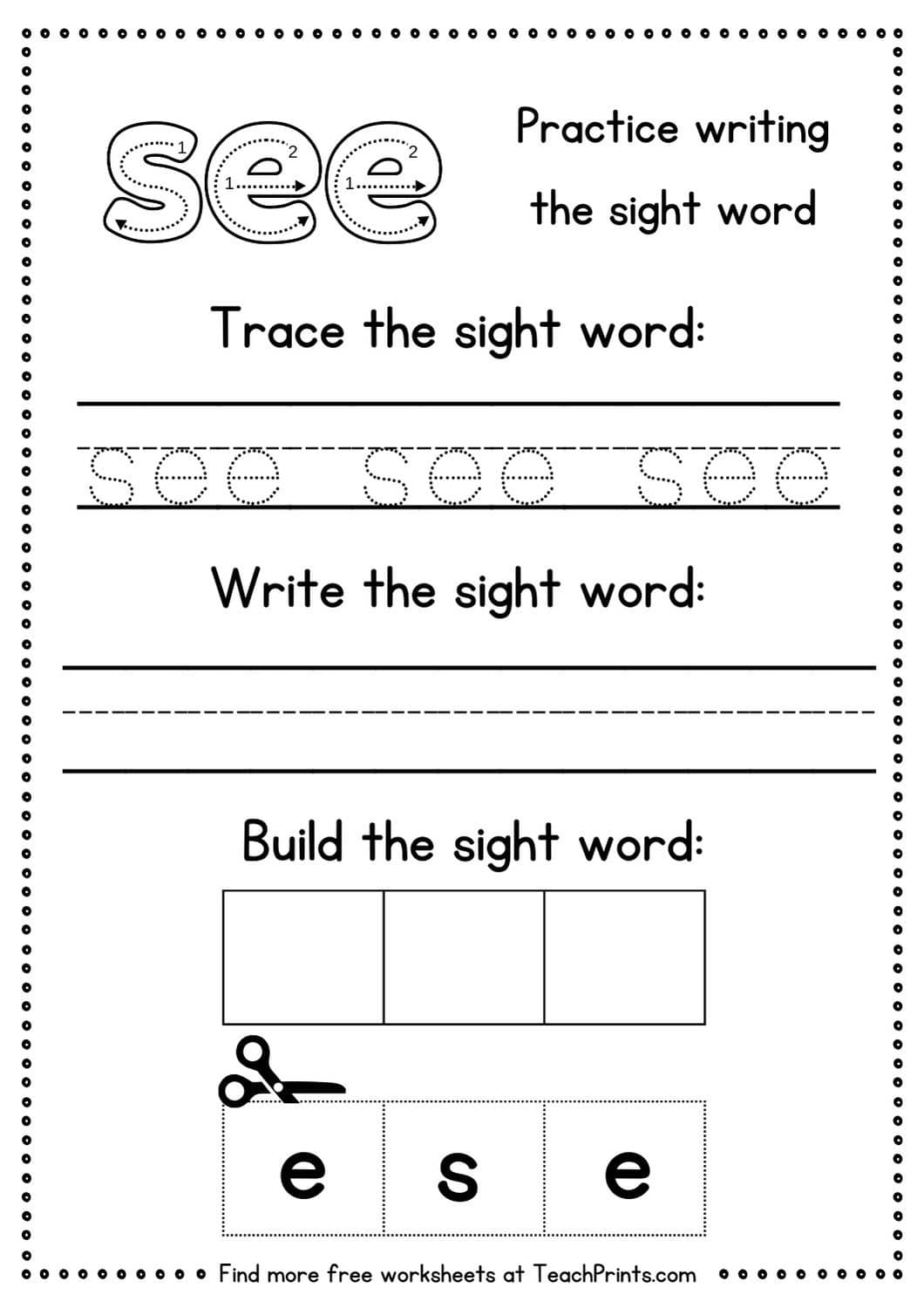 sight word see worksheet