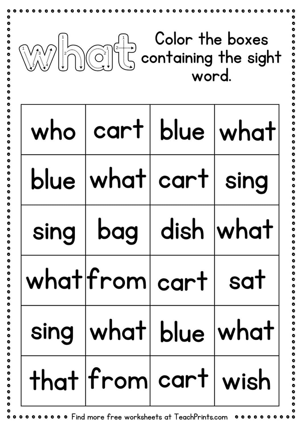 Free Sight Word 'What' Worksheets 5 sight word what worksheet