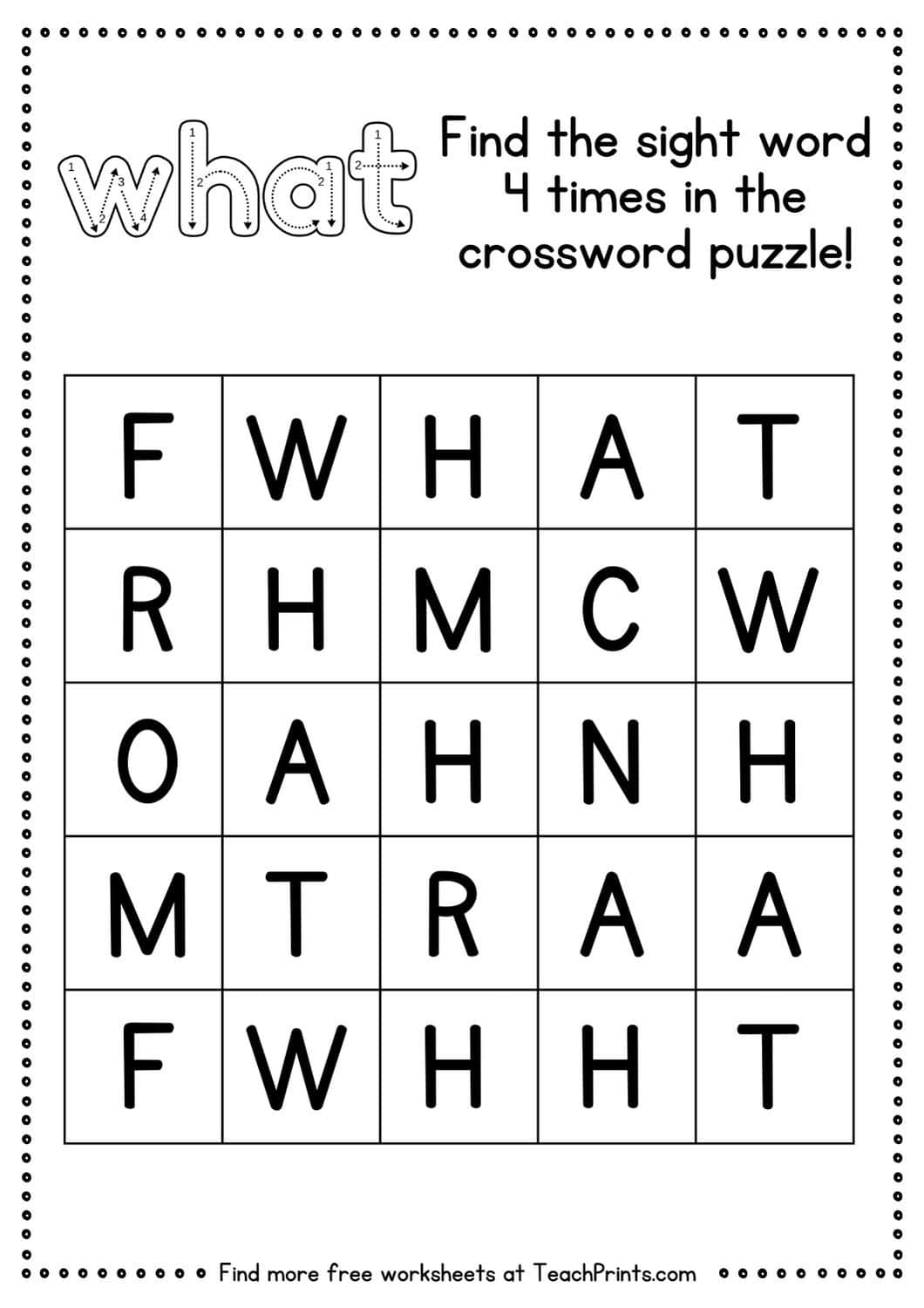 Free Sight Word 'What' Worksheets 7 sight word what worksheet