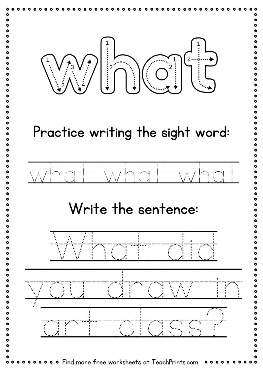 Free Sight Word 'What' Worksheets 9 sight word what worksheet