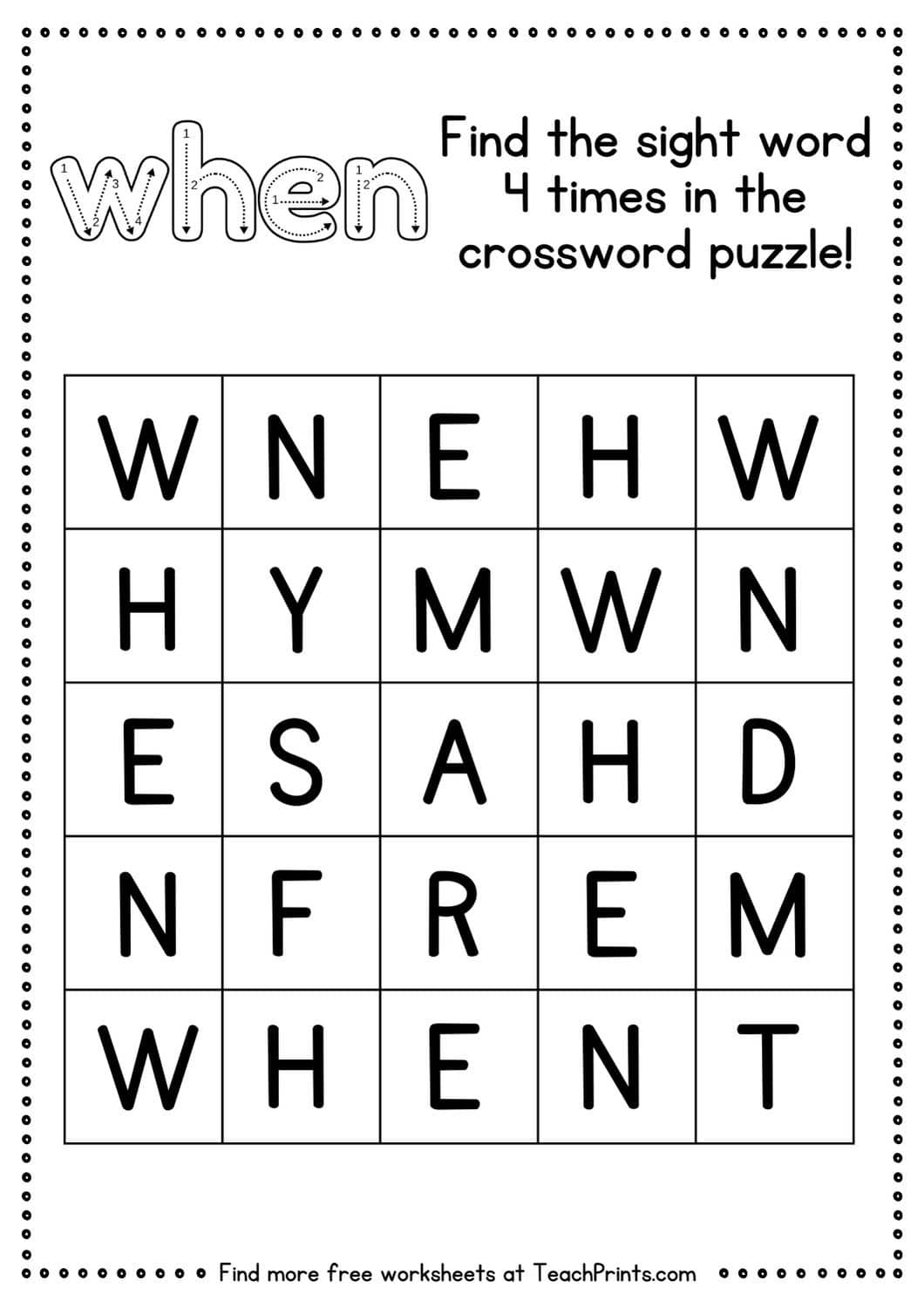 sight word when worksheet