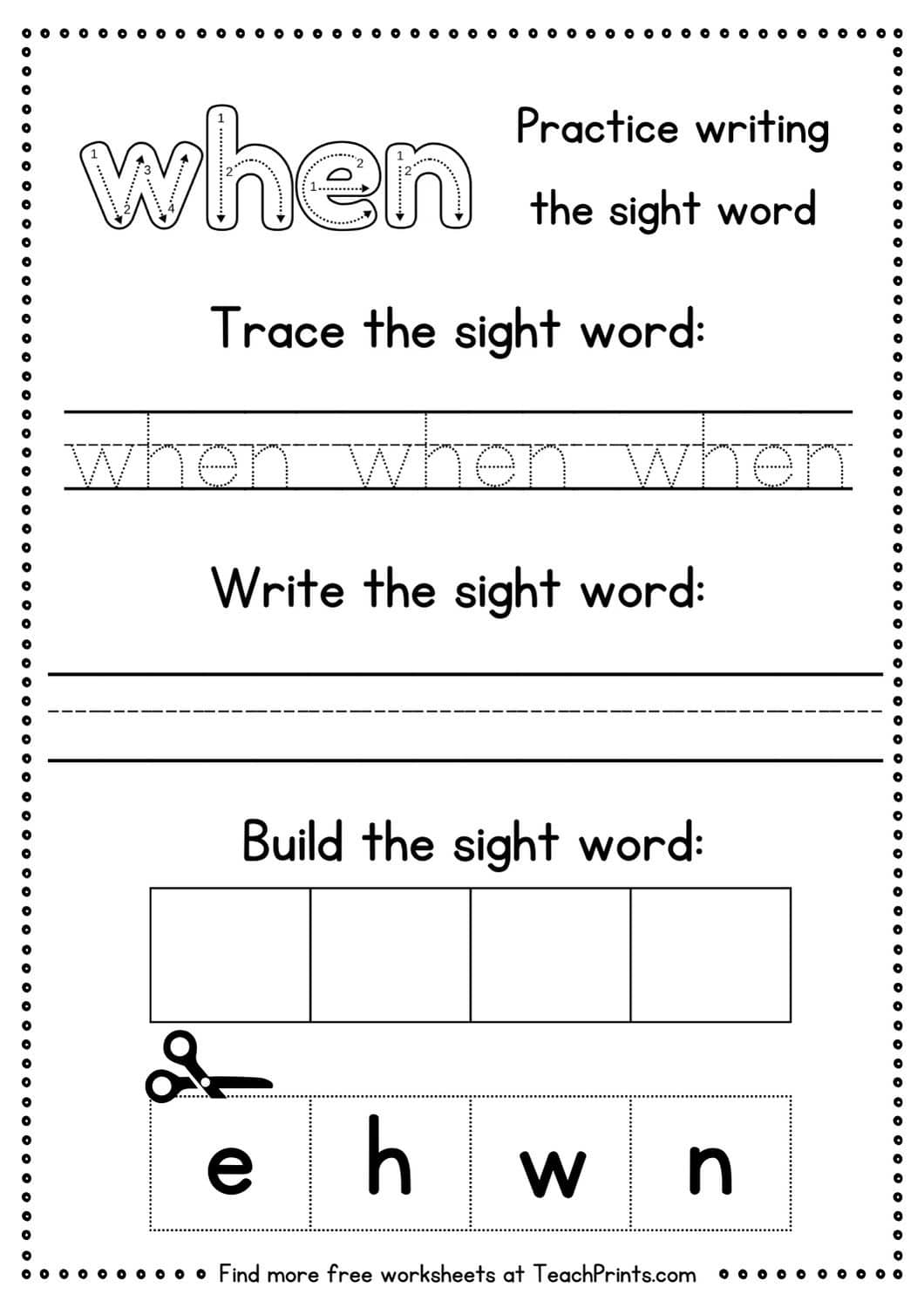 sight word when worksheet