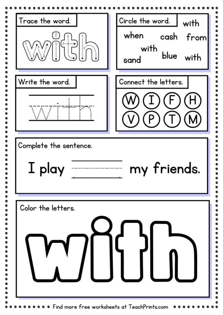 sight word with worksheet