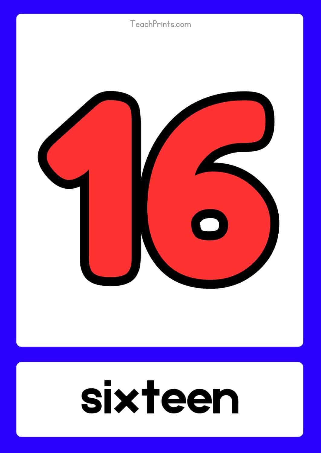 number 16 flashcard