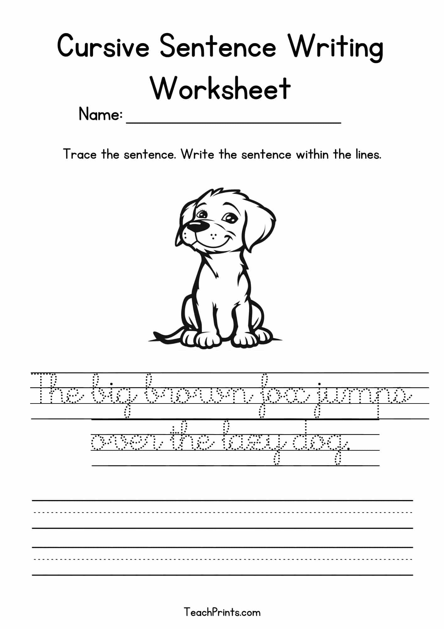 cursive sentence writing worksheet