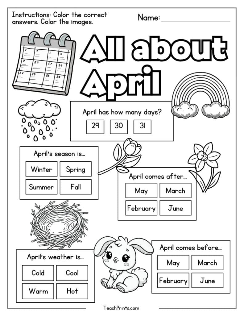 April Worksheets - 8 Free PDF Printables - Teach Prints