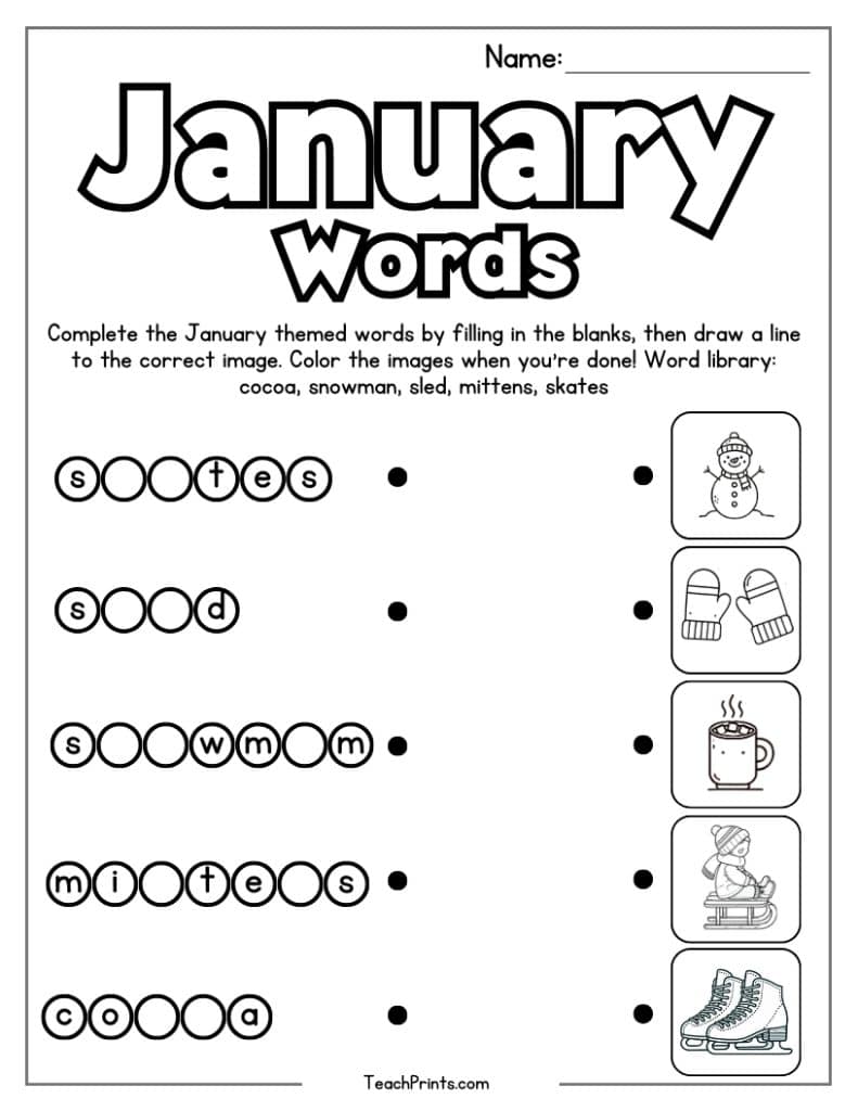 January Worksheets - 8 Free PDF Printables - Teach Prints