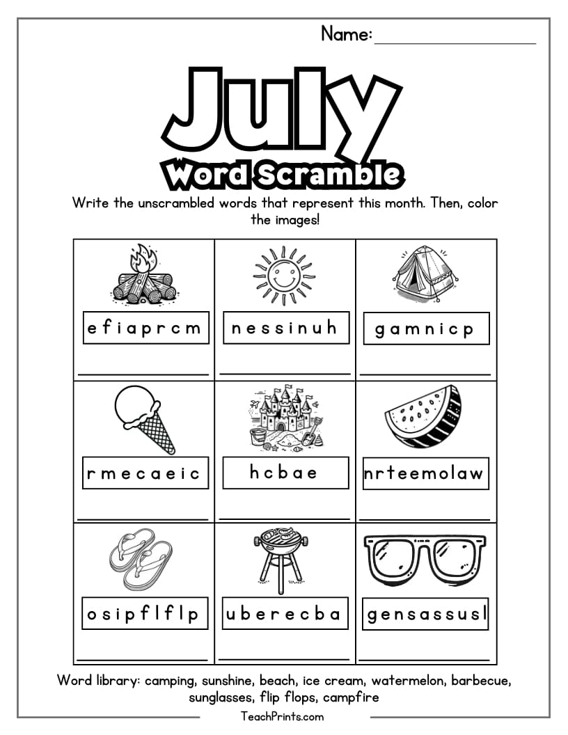 July worksheet