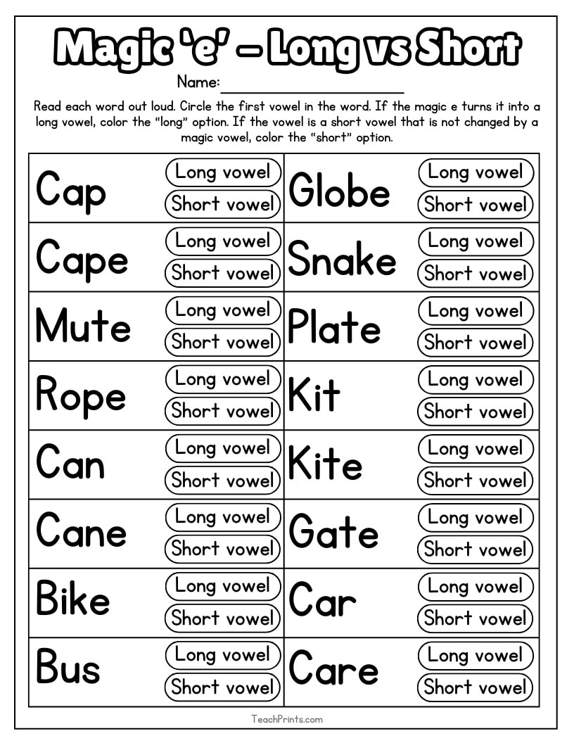 Magic E Worksheet