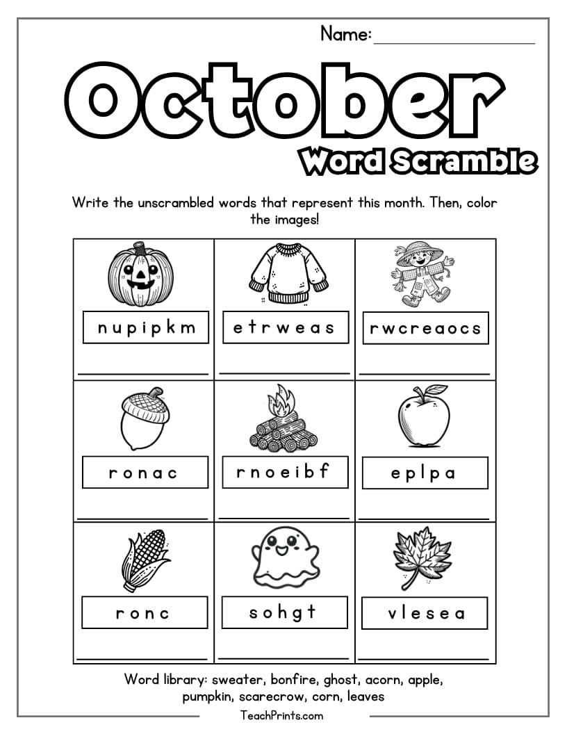 October worksheet