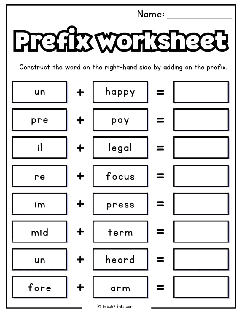 prefix worksheet