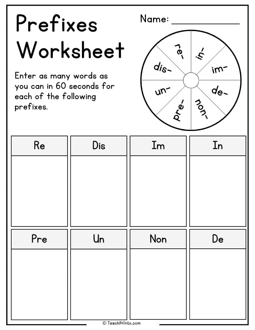 prefix worksheet