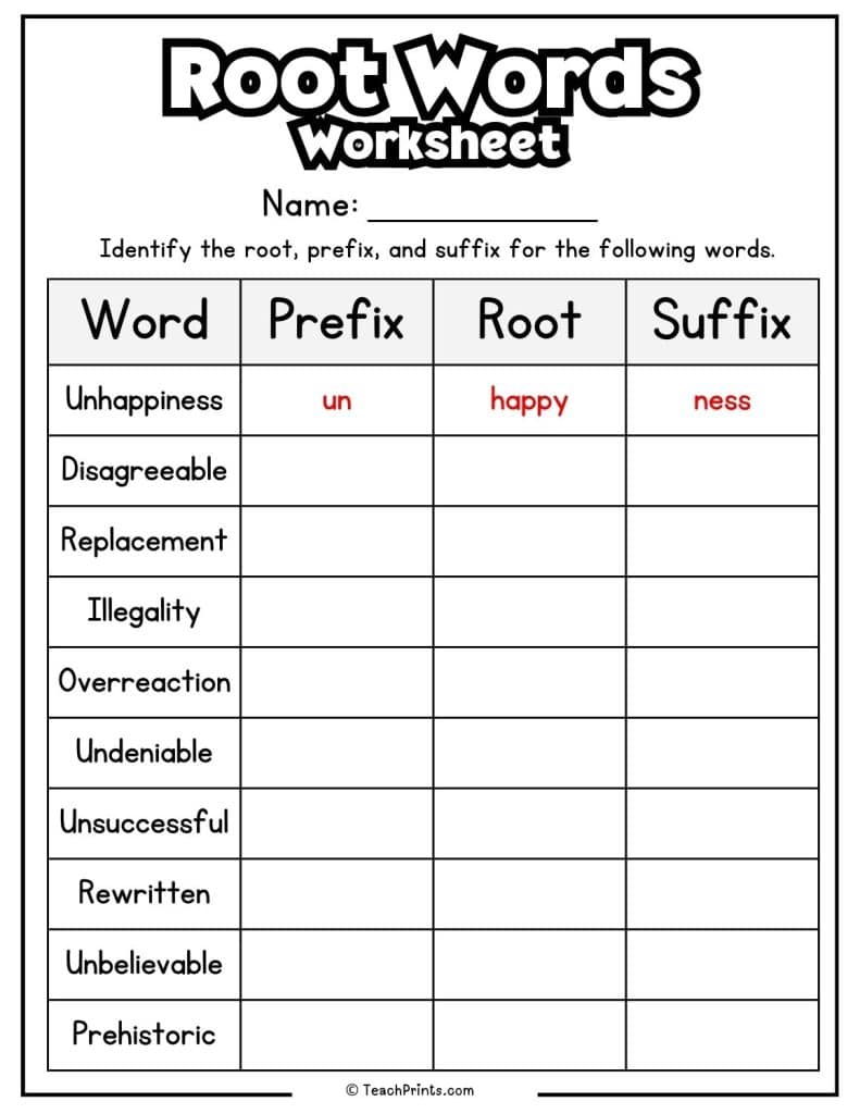 Root Words Worksheets - 8 Free PDF Printables - Teach Prints