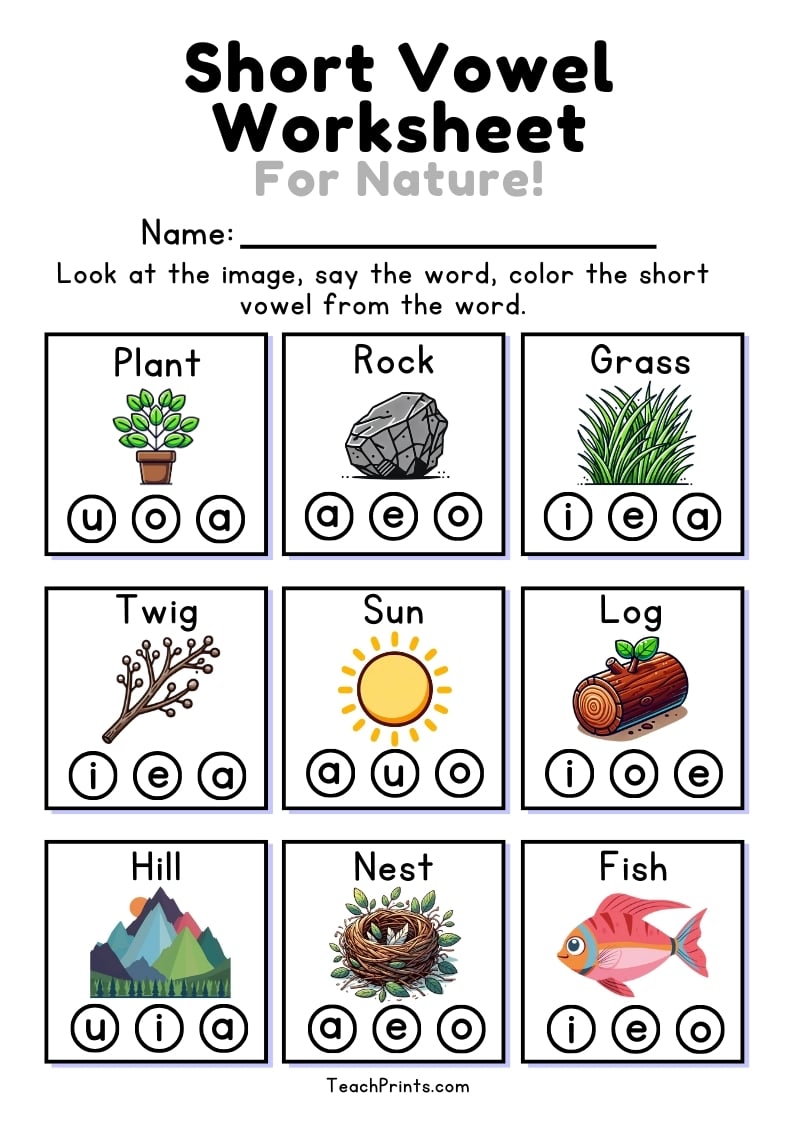 short vowel worksheet
