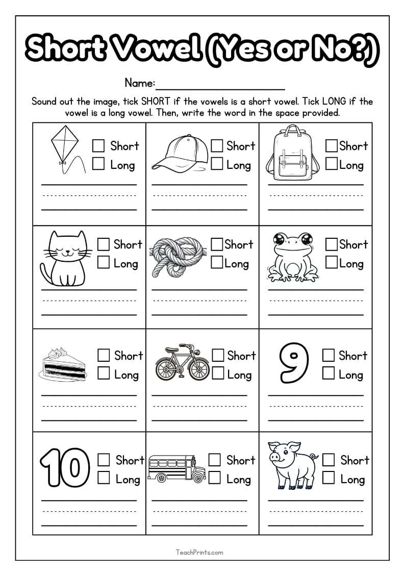 short vowel worksheet