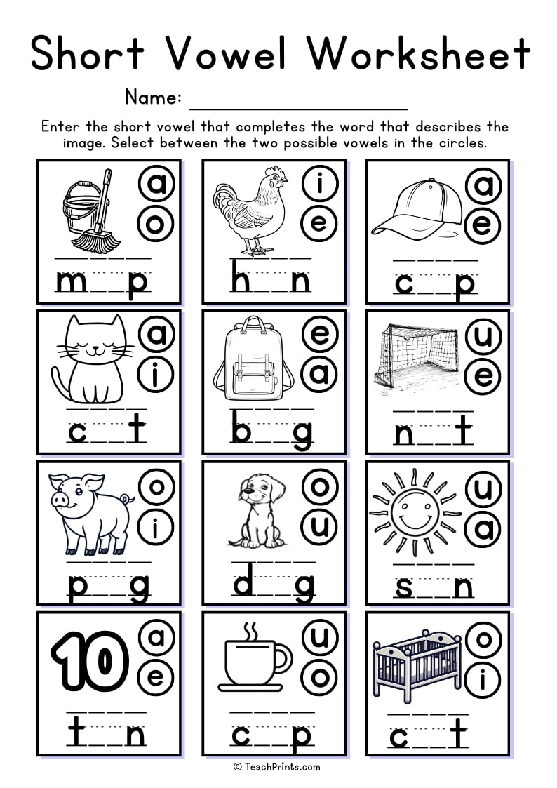 short vowel worksheet