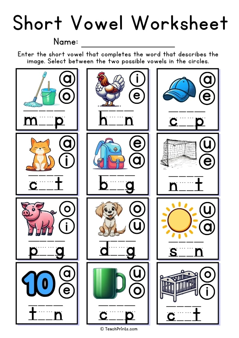 short vowel worksheet