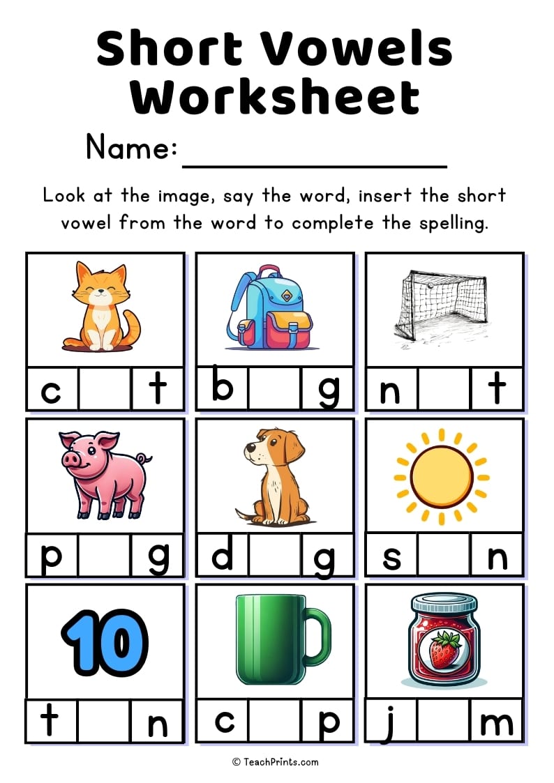 short vowel worksheet