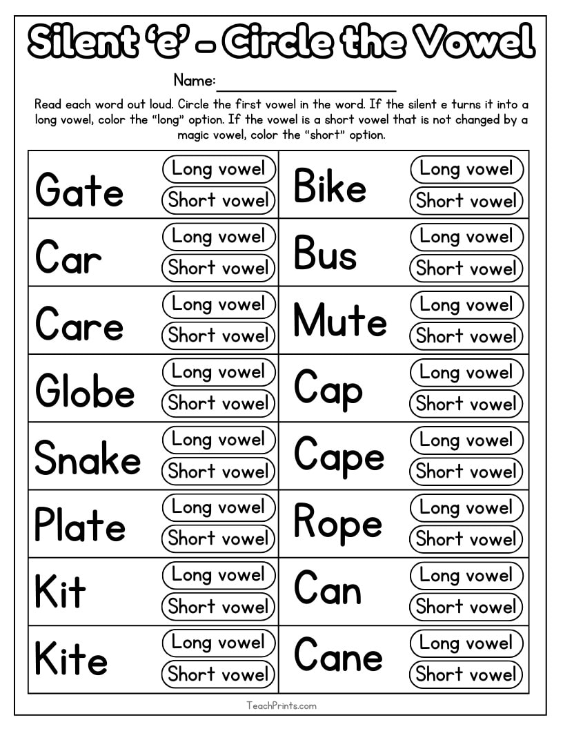 Silent E Worksheet