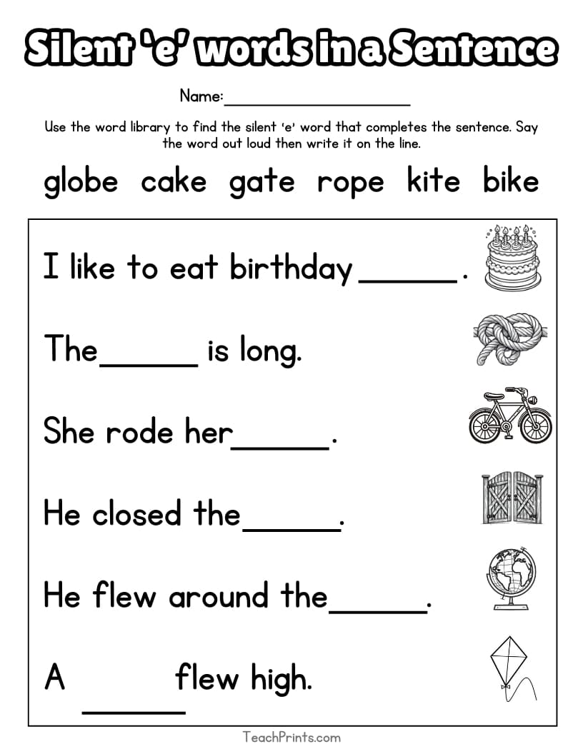 Silent E Worksheet