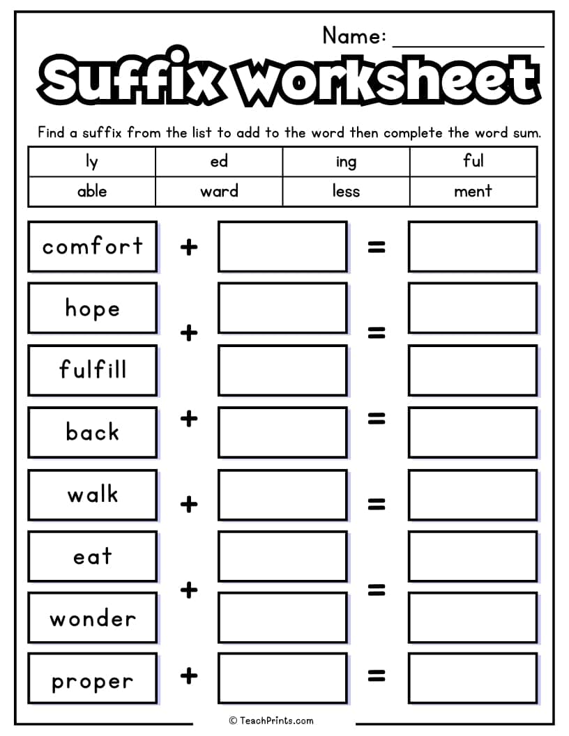 Suffix Worksheet