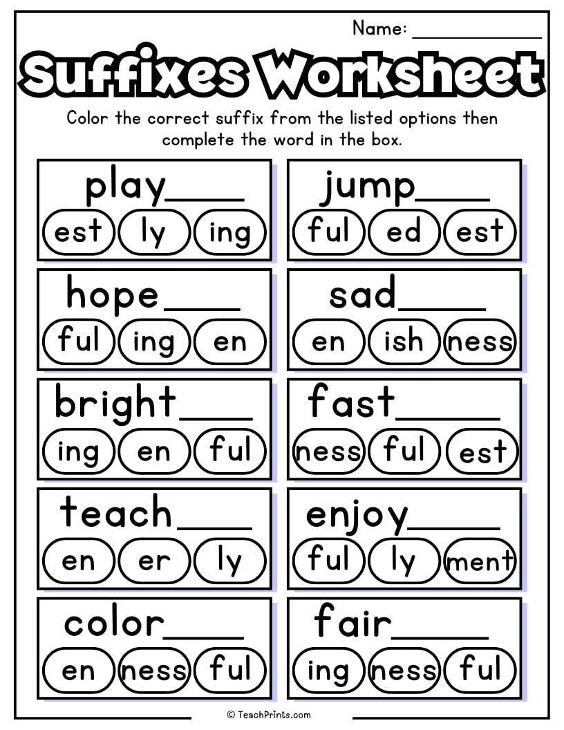 Suffix Worksheet