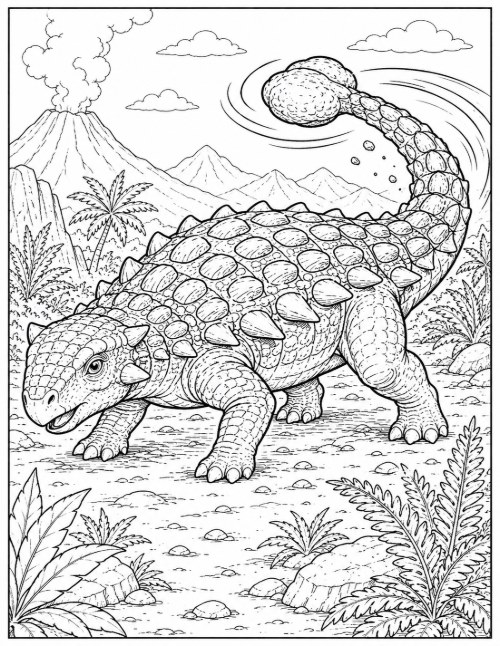 Free Dinosaur Coloring Pages 5 Ankylosaurus coloring page showing armor plates and a swinging club tail
