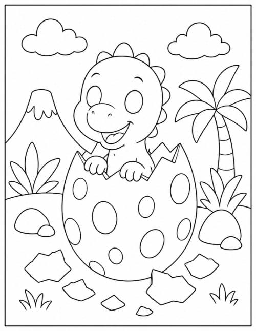 Free Dinosaur Coloring Pages 17 Coloring page of a baby dinosaur hatching out of a spotted egg